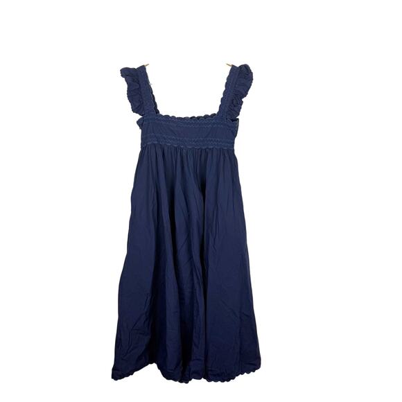 O.P.T. Kalliope Midi Dress Navy Blue Ruffle Straps Pockets Cotton Sz S - Picture 3 of 10